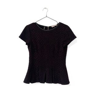 Rebecca Taylor Black/Burgundy Patterned Academia Peplum Blouse Size 0